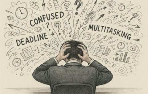 Overwhelmed Businessman Multitasking Deadline Stress Stock Illustration - Illustration of showcasing, texture_ 385189878